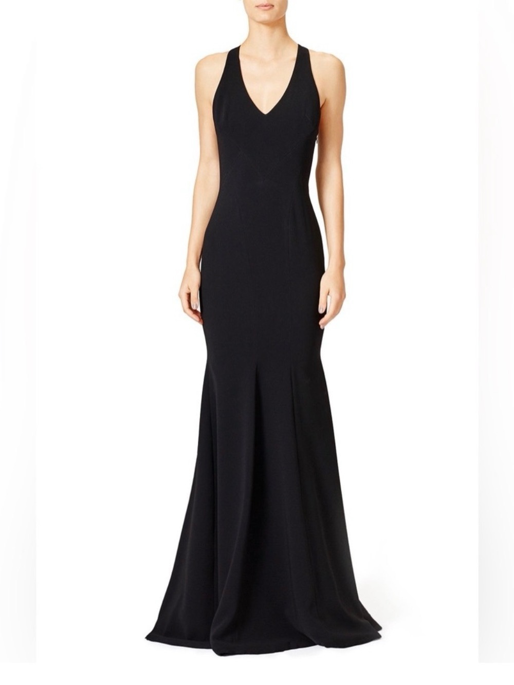 Theia Black Sleeveless V-Neck stunning back Mermaid Maxi Dress size 6